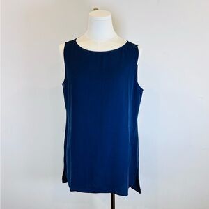 Eileen Fisher High-Low Silk Shell Sleeveless Tank in Midnight (Navy Blue) NWT